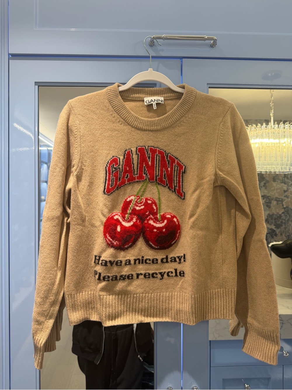 GANNI Cherry Graphic Oversized Sweater Size S